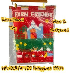 VTG NOS Toy Interactive Educational Handcrafted Fabric Farm Animals Theme Gift
